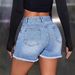Women's Clothing High-Waisted Slimming Straight Denim Shorts INS Loose Fit Frayed Detail Spring/Summer Fashion Polyester_mkmklike.com