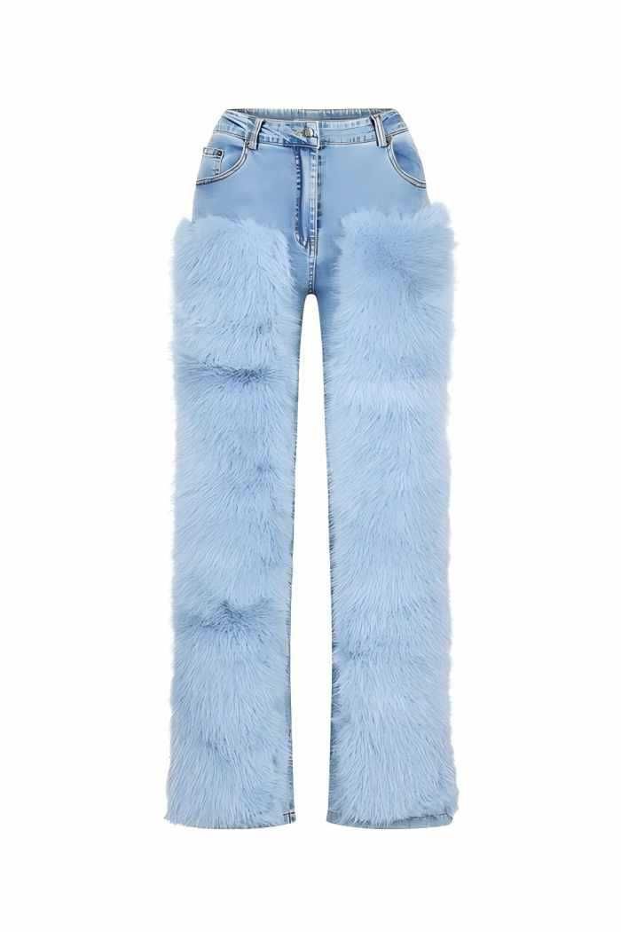 Women's Classic Straight-Leg Jeans – Vintage Washed Blue Denim With Patchwork Accents, Comfort Stretch, Mid-Rise Fit (S-Xxl)_mkmklike.com