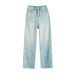 Women's High-Waisted Wide Leg Jeans Rhinestone Embellished Fleece Lined Slimming Light Colored Starry Straight Leg Trousers Loose Fitting For Winter_mkmklike.com