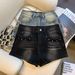 Black Tangerine High-Waisted Denim Shorts for Women Petite Sexy Tight A-Line Casual Hot Pants Spring/Summer Style_mkmklike.com