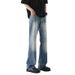 Men's American Style Washed Blue Lightning Bolt Pattern Ripped Jeans Distressed Flared Straight Leg Jeans for Tall Vibe_mkmklike.com