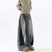 American Style Splashed Ink Ripped Curved Knife Jeans For Men In Autumn, Loose And Trendy Design, Wide Leg Slightly_mkmklike.com