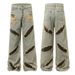 Men's Clothing Wasteland Style Full Print Distressed Print Jeans American Street Style Ripped Design Cow Retro Wide Leg Mopping Pants_mkmklike.com