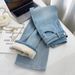 Women's Light Blue Flannel-Lined Straight Leg Jeans - High Waist, Relaxed Fit, Vintage Style, Slimming Wide Leg Pants For Winter_mkmklike.com