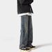 American High Street Deconstructed Distressed Straight-leg Jeans For Men, Vintage Loose-fit Trendy Washed Patchwork_mkmklike.com