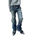 Vintage High-Street Button-Fly Jeans For Men – Retro Washed Straight-Leg Denim Pants With Stacked Cuff & Distressed Details_mkmklike.com