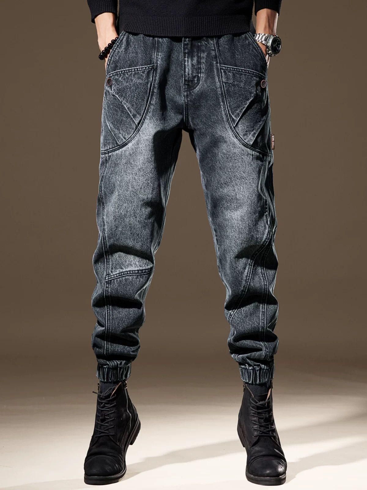 Men's Clothing Casual Straight Leg Jeans Loose Fit Workwear Pants With Multi-Pockets Stretch Denim Streetwear Style (Light Blue, Sizes M-4XL)_mkmklike.com