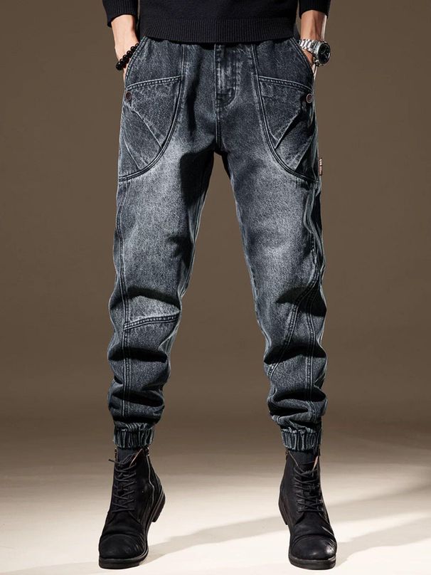 Men's Clothing Casual Straight Leg Jeans Loose Fit Workwear Pants With Multi-Pockets Stretch Denim Streetwear Style (Light Blue, Sizes M-4XL)_mkmklike.com