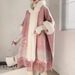 loose plaid plus velvet thick fur collar knitted shawl cape women's woolen shawl coat_mkmklike.com
