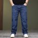 Large Size Men's Spring And Summer Simple Embroidery Fat Jeans Men's Elastic Straight Business Jeans Men's Menswear_mkmklike.com