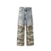 Spring And Autumn Trendy American High Street Camouflage Patchwork Fak E Two-Piece Jean Men' Niche Deign Wide-Leg_mkmklike.com