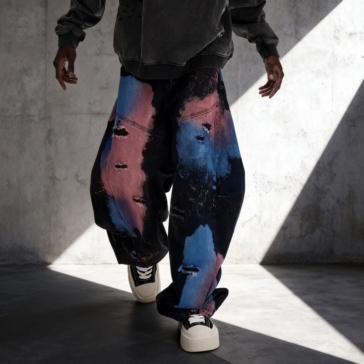 Men's Graffiti Washed Denim Jeans – Loose Straight Leg Pants With Hand-Painted Art (Black, S-3xl)_mkmklike.com