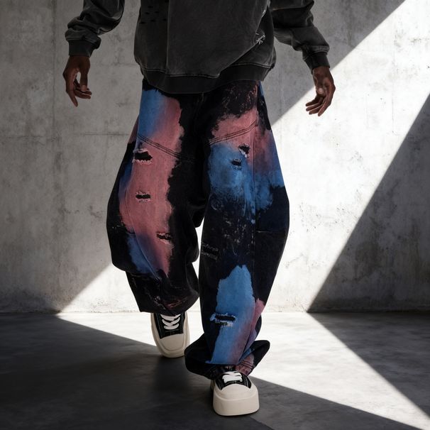 Men's Graffiti Washed Denim Jeans – Loose Straight Leg Pants With Hand-Painted Art (Black, S-3xl)_mkmklike.com