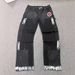 Men's Clothing Menswear Trendy Patchwork Distressed Washed Denim Cargo Pants With Hand Painted Finish And US Round Logo._mkmklike.com