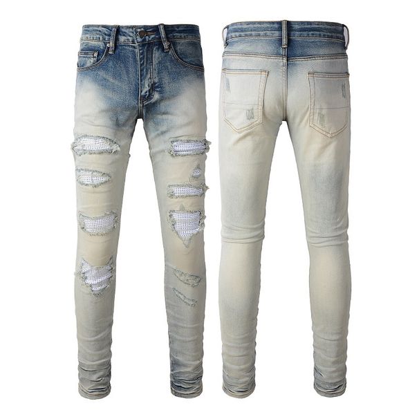 Men's Clothing Men's Jeans Street Fashion Casual American Style Ripped Patch Diamond Slim Fit Skinny Jeans #1339_mkmklike.com