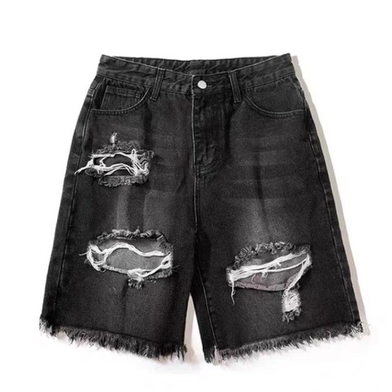 Men's Clothing Ripped Denim Shorts Summer Street Style High Street Five Point Pants Over The Knee Six Point Pants_mkmklike.com