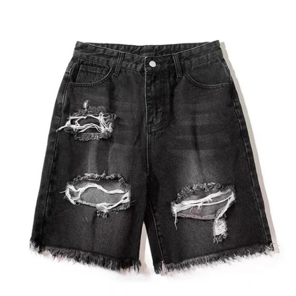 Men's Clothing Ripped Denim Shorts Summer Street Style High Street Five Point Pants Over The Knee Six Point Pants_mkmklike.com