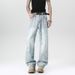 American High Street Washed Light Blue Scratch Slightly Flared Jeans For Men's Spring Summer Trendy Brands, Rugged And_mkmklike.com
