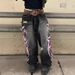 Vintage Washed Denim Pants With American Retro Prints - Loose Fit High Waist Jeans For Women (Black/Gray)_mkmklike.com