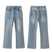 Men's Clothing Blue Black Gray Natural Washed Paris Bootcut Faded Flared Pants Jeans Casual All Match_mkmklike.com