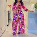 Women's Fashion Print Two-piece Suit Lapel Tie Shirt Wide Leg Pants Suit_mkmklike.com