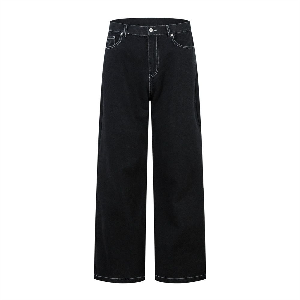 Simple Casual Straight-Leg Jeans For Men With Stitched Wide-Leg Pants, Ins American Street Style Loose Dad Pants_mkmklike.com
