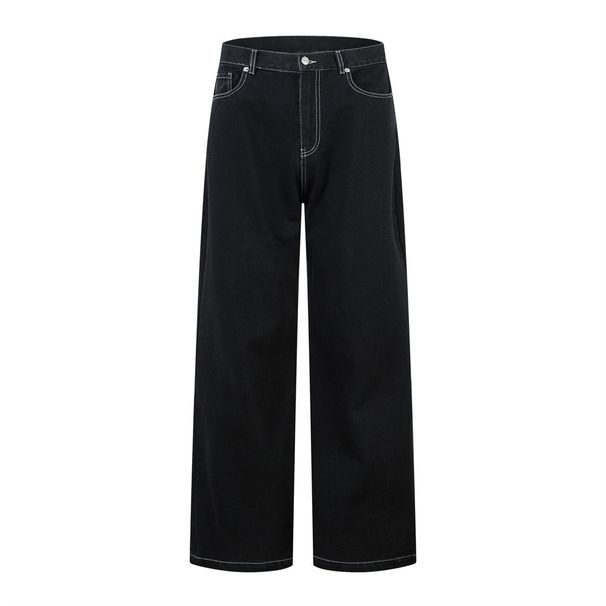 Simple Casual Straight-Leg Jeans For Men With Stitched Wide-Leg Pants, Ins American Street Style Loose Dad Pants_mkmklike.com