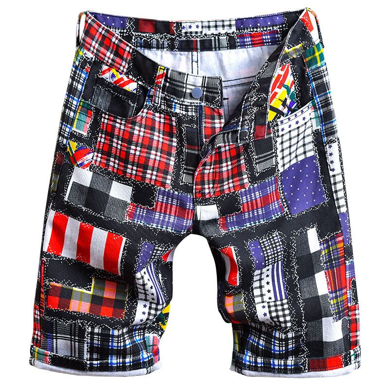 Men's Personalized Printed Jeans Digital Print Fashionable And Versatile Shorts_mkmklike.com