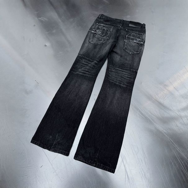 Men's Washed Denim Jeans – Loose Fit, Multi-Pocket & Embroidered Design (S-XXL, Black)_mkmklike.com