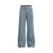 Unique Design Reverse-Wear Pocket Denim Men's Vibe Trendy Brand Split Patchwork Wide-Leg Straight Pants_mkmklike.com