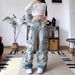 Women's Clothing New Street Style Large Pocket Design Washed Gradient Workwear Paratrooper Pants Casual Jeans_mkmklike.com