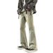 Men's High Street Vintage Washed Yellow Mud Dyed Jeans Straight Leg Vibe Micro Flare Loose Fit Slimming Pants_mkmklike.com
