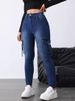 K Women's Flip Up Workwear Elastic Tight Jeans Slim Fit Casual Version Women's Jeans_mkmklike.com