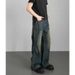 Folded Slightly Pulled Jeans Men's Straight Loose Wide-leg American High Street Pants Trendy Versatile Washed Retro Trousers_mkmklike.com