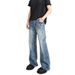 Men's Distressed Denim Jeans – Vintage Lightning Crack Wash, Straight To Slight Flare Leg, High-Street Casual Pants For Urban Style_mkmklike.com