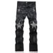 Men's Slim Fit Stretch Black Fashion Straight Denim Jeans With Micro Flare & Patchwork Design Punk_mkmklike.com