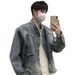 Small Niche Fringed Denim Jacket Men's Retro Washed Gradient Loose Jacket_mkmklike.com