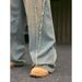 Men's High Street Distressed Raw Hem Washed Denim Jeans - Loose Fit Wide Leg Straight Pants For Streetwear Fashion_mkmklike.com