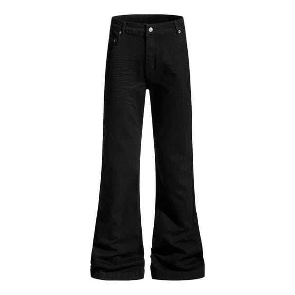 Hippie Trend Vibes Flared Jeans For Men High Street Solid Color Versatile Basic Loose Casual Long Pants_mkmklike.com