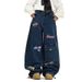 Unisex Embroidered Dagger Denim Jeans - Oversized Streetwear Pants With Vintage Wash & Drop Hem For Urban Fashion Lovers_mkmklike.com