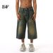 EF JEANS | 2024 Summer New Product Korean Version Loose Hong Kong Style Wide-leg Flared Jeans Cropped Pants Trendy And Old_mkmklike.com