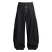 Unisex Black Raw Denim Curved Silhouette Jeans Button down American Style Loose Wide Leg Trendy Long Pants Versatile_mkmklike.com