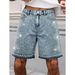Men's Summer Denim Shorts Capri Pants Rhinestone Snowflake Wash Top Selling Item European Size_mkmklike.com