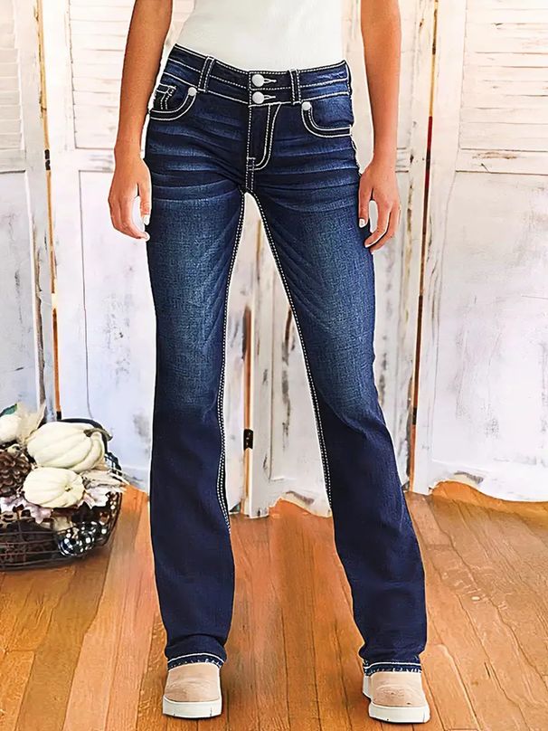 Women's Clothing Denim Trousers Retro Double Button Jeans_mkmklike.com