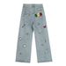Star Embroidery Denim Straight Long Irregular Pocket Design Sense Personality Washed Loose Casual Pants Men's Trend_mkmklike.com