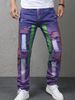 Men's Purple Distressed Skinny Jeans – Vintage Washed Denim Pants With Paint Splatter & Handmade Rips For Urban Streetwear_mkmklike.com