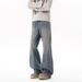 Men's Clothing Washed Blue High Street Fashion Straight Leg Denim Pants With Vintage Lightning Wash | Relaxed Fit, Mid Rise, Button Fly (Blue, Black)_mkmklike.com