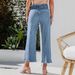 Women Jeans Washed Straight Pants Denim High Waist Pockets Stretch Buttons Basics Ankle Length Trousers 2025 Vintage Denims_mkmklike.com