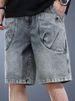 Men's Heavyweight Denim Shorts Summer Washed Distressed Retro Loose Trendy Workwear Mid Length Pants_mkmklike.com
