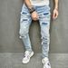 Men's Clothing denim high street trendy brand ripped slim fit small foot elastic jeans men's slim fit_mkmklike.com